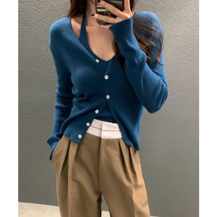 ブルー | Vネックニット2枚セットトップス | Ulysses