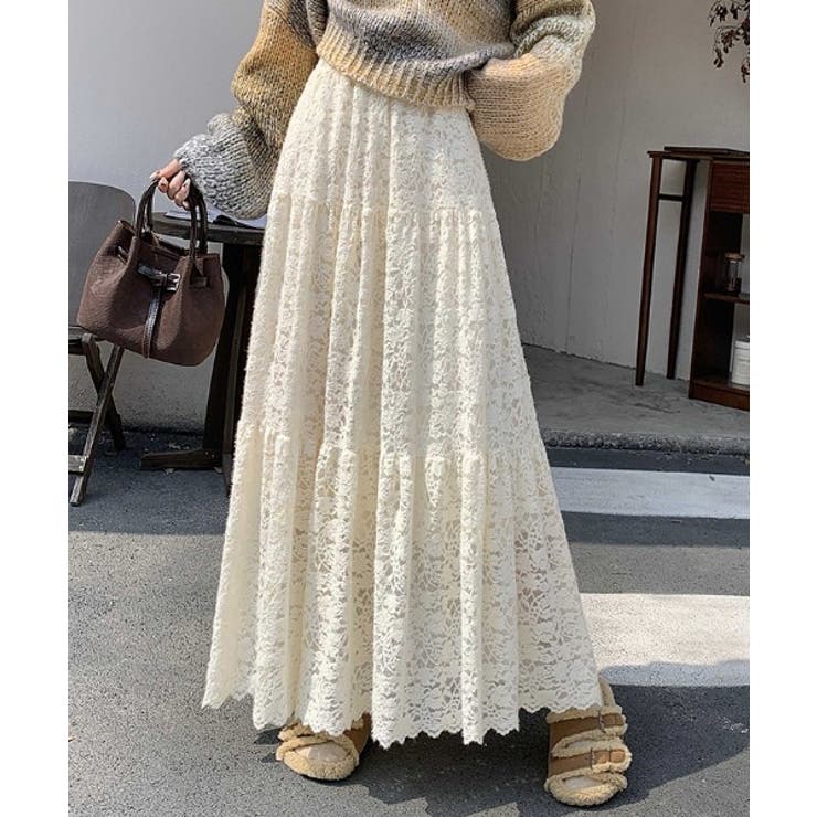 ベージュ | ゴム締めウエストレーススカート | Ulysses