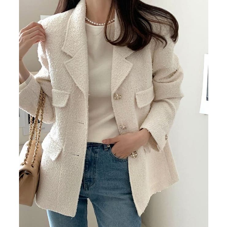 ホワイト | レギュラーカラーシングルブレストツイードスーツジャケット | Ulysses