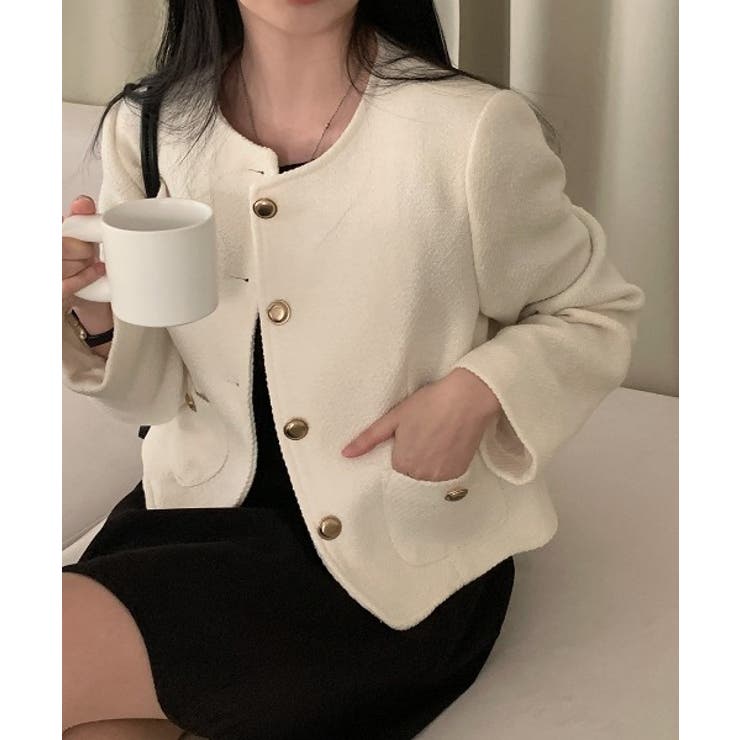 オフホワイト | ノーカラーシングルブレストメルトンジャケット | Ulysses