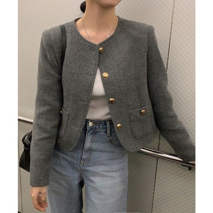 グレー | ノーカラーシングルブレストメルトンジャケット | Ulysses