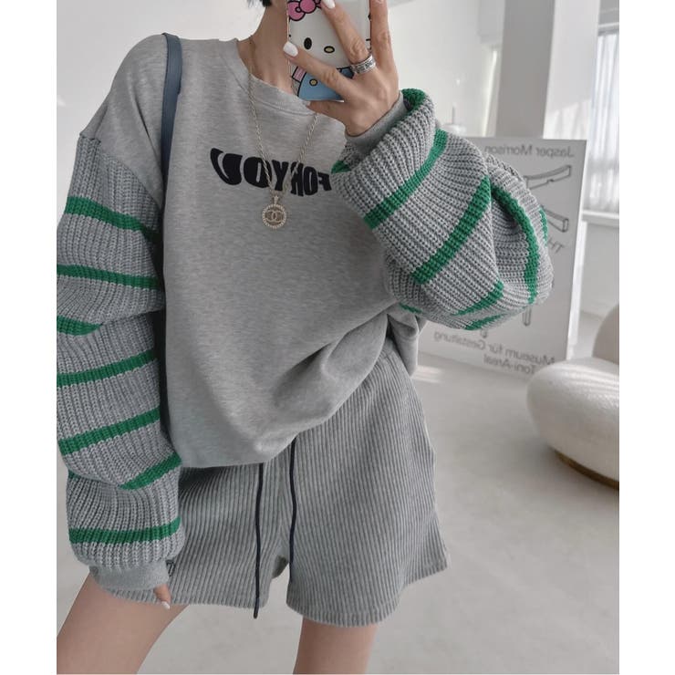 グレー | クルーネック切り替え長袖トップス | Ulysses