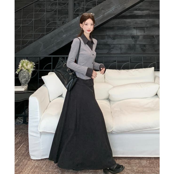 フェイクレイヤードボタンで長袖トップス+スカート | Ulysses | 詳細画像3 