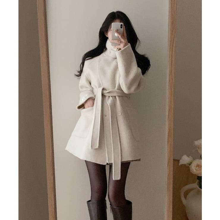 オフホワイト | 襟付きベルト付きメルトンジャケット | Ulysses