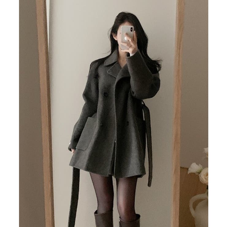 グレー | 襟付きベルト付きメルトンジャケット | Ulysses