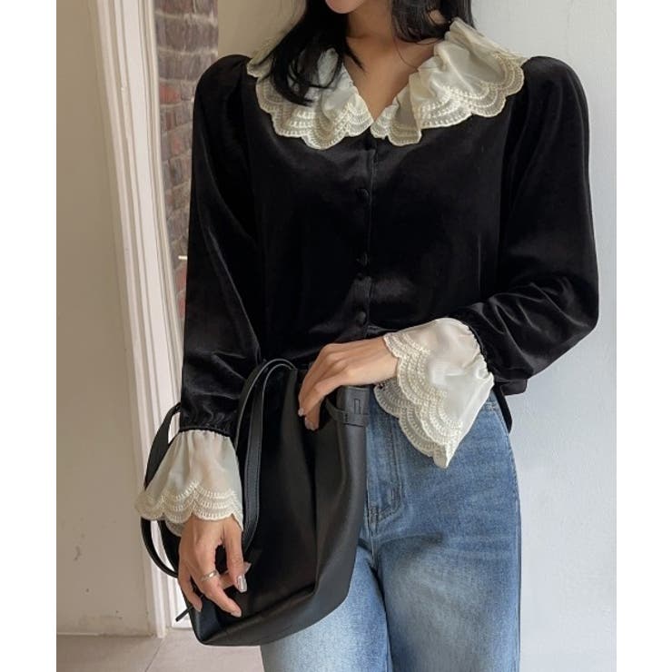 レースフレア袖ボタンでトップス[品番：NTRW0012354]｜Ulysses