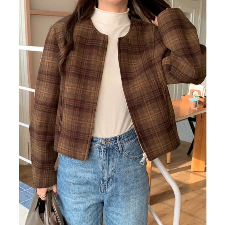 ジップスクルーネックチェック柄ジャケット | Ulysses | 詳細画像1 