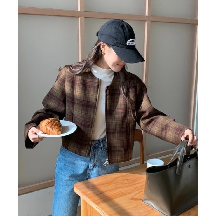 ジップスクルーネックチェック柄ジャケット | Ulysses | 詳細画像2 