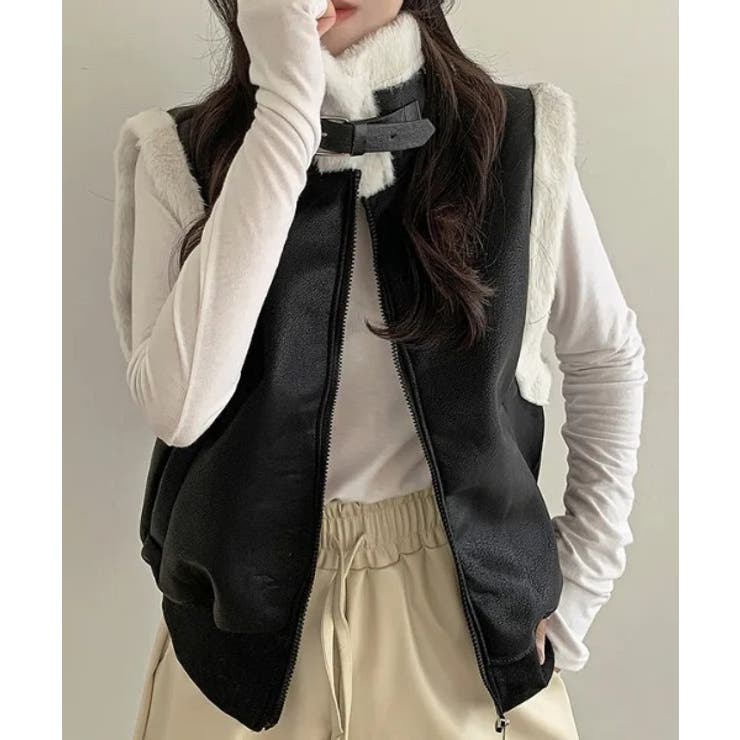 ブラック | スタンドカラージップス切り替えファーベスト | Ulysses