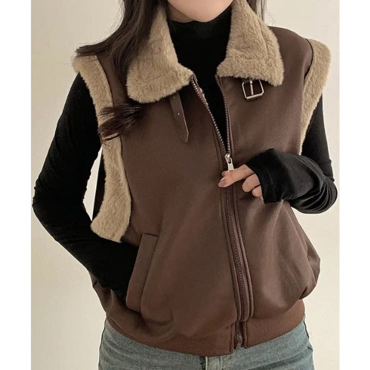 ブラウン | スタンドカラージップス切り替えファーベスト | Ulysses