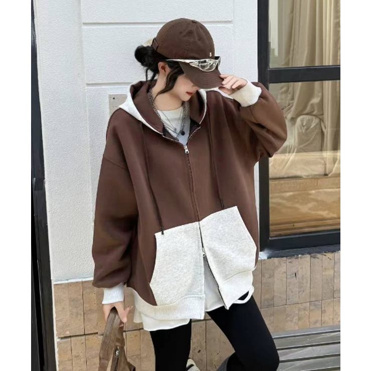 ブラウン | フード付きダブルジップ切り替えジャケット | Ulysses