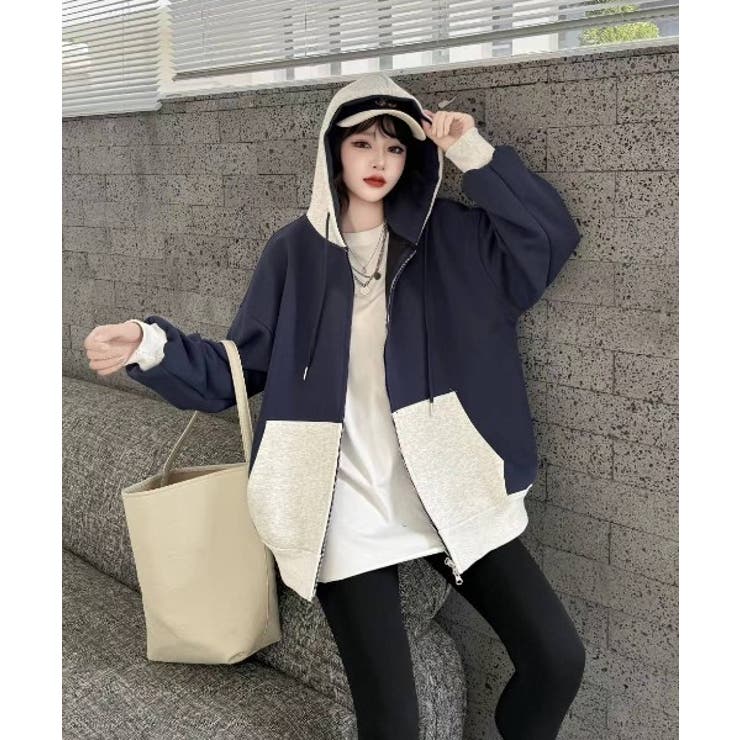 ネイビー | フード付きダブルジップ切り替えジャケット | Ulysses