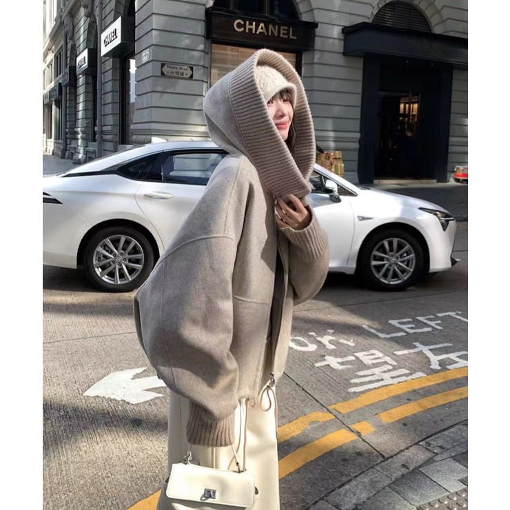 ベージュ | フード付きジップス切り替えメルトンジャケット | Ulysses