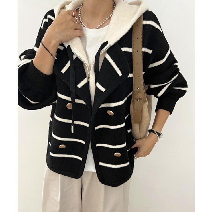 ブラック | ボーダー柄切り替えニットジャケット | Ulysses