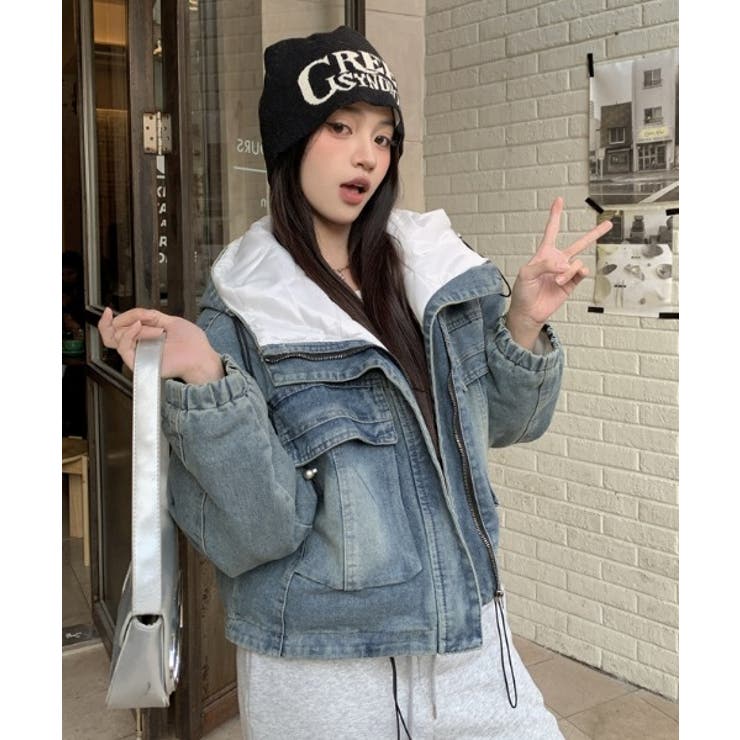 ホワイト | ポケットフード付きジップスデニムジャケット | Ulysses