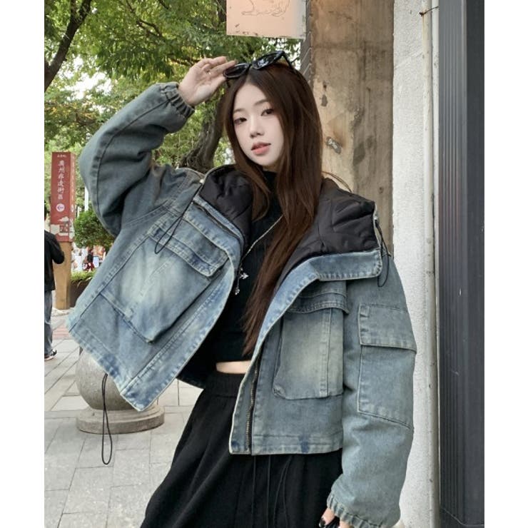 ブラック | ポケットフード付きジップスデニムジャケット | Ulysses