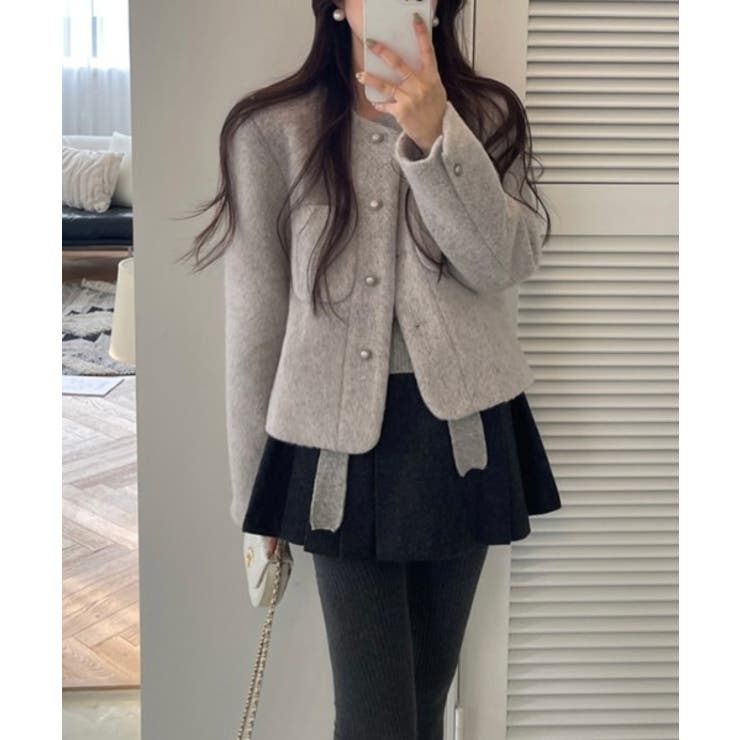 グレー | ノーカラーボタンでメルトンジャケット | Ulysses