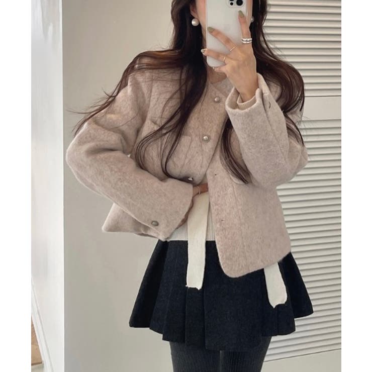 ベージュ | ノーカラーボタンでメルトンジャケット | Ulysses