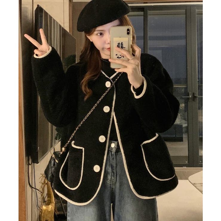 ブラック | ノーカラーフェイクムートンジャケットジャケット | Ulysses