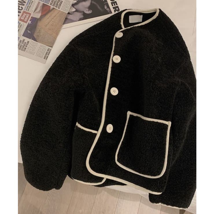 ノーカラーフェイクムートンジャケットジャケット | Ulysses | 詳細画像4 