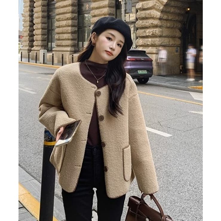 モカ | ノーカラーフェイクムートンジャケットジャケット | Ulysses