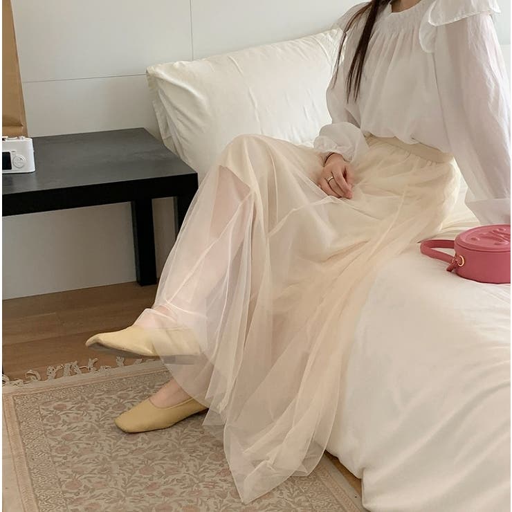 ハイウエストひもがある無地チュールロングスカート | Ulysses | 詳細画像2 