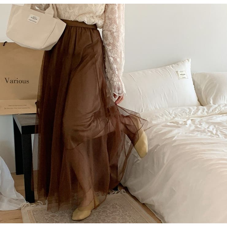 ハイウエストひもがある無地チュールロングスカート | Ulysses | 詳細画像3 