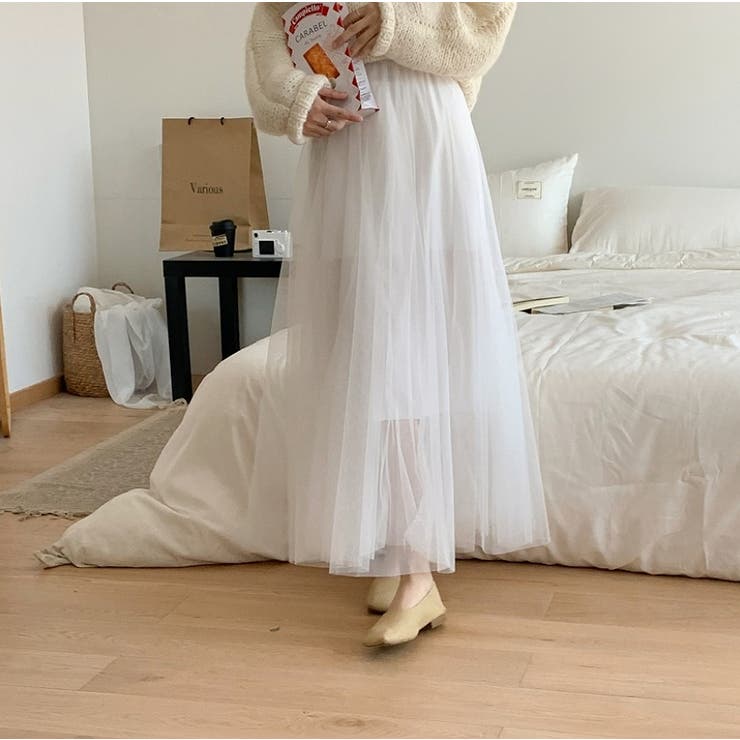 ハイウエストひもがある無地チュールロングスカート | Ulysses | 詳細画像5 