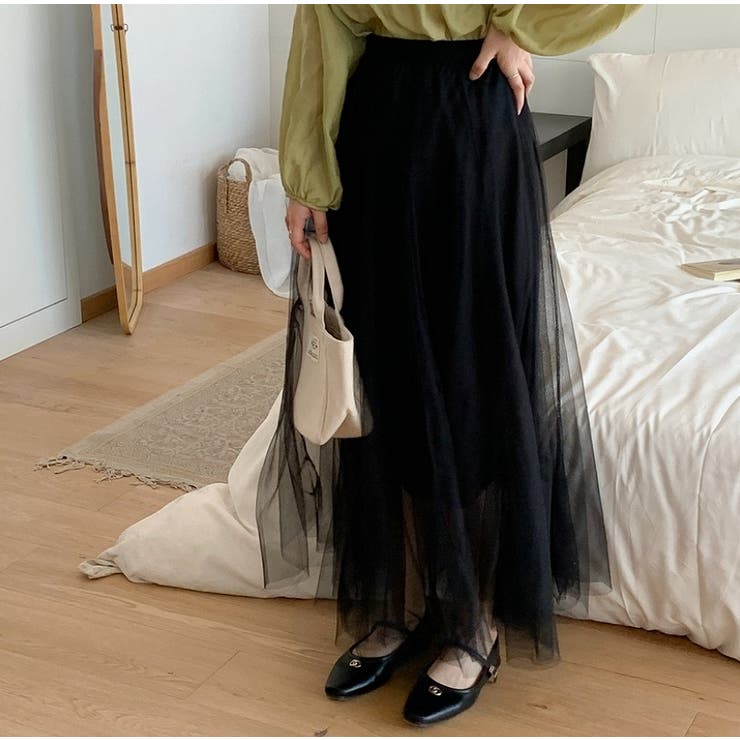 ハイウエストひもがある無地チュールロングスカート | Ulysses | 詳細画像7 