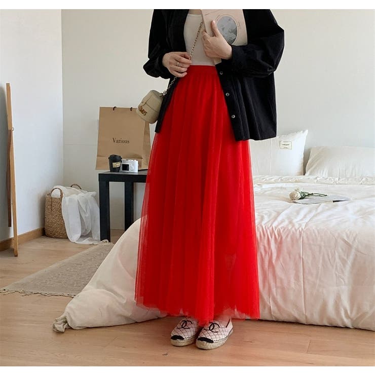 ハイウエストひもがある無地チュールロングスカート | Ulysses | 詳細画像14 