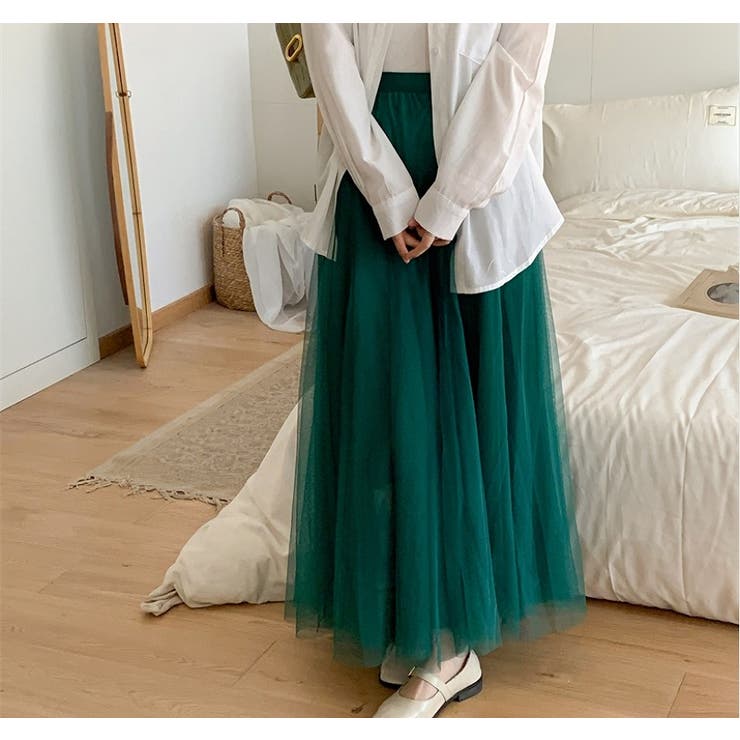 ハイウエストひもがある無地チュールロングスカート | Ulysses | 詳細画像16 