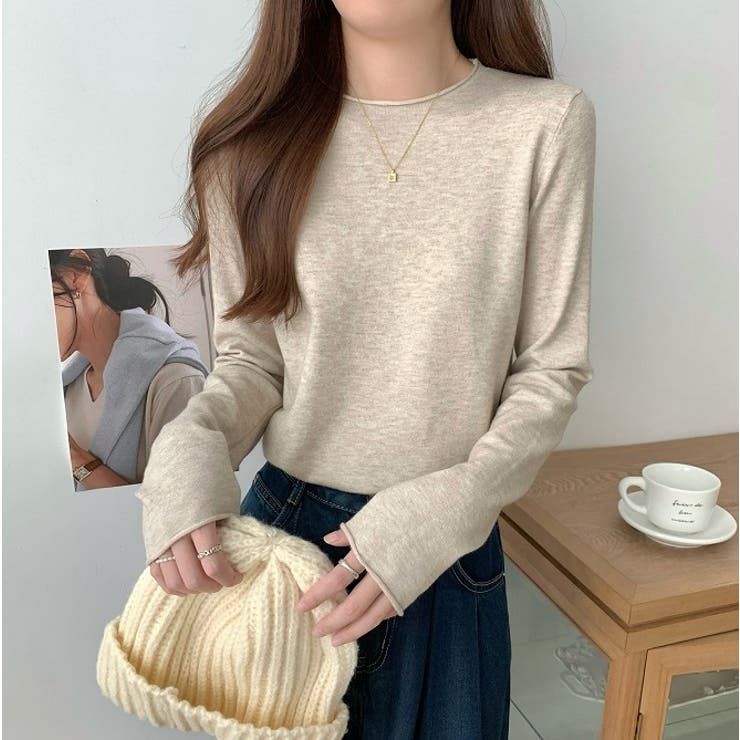 クルーネック無地長袖ニットトップス | Ulysses | 詳細画像1 