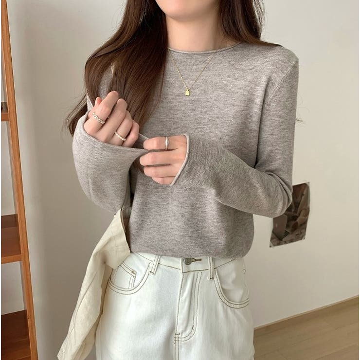 モカ | クルーネック無地長袖ニットトップス | Ulysses