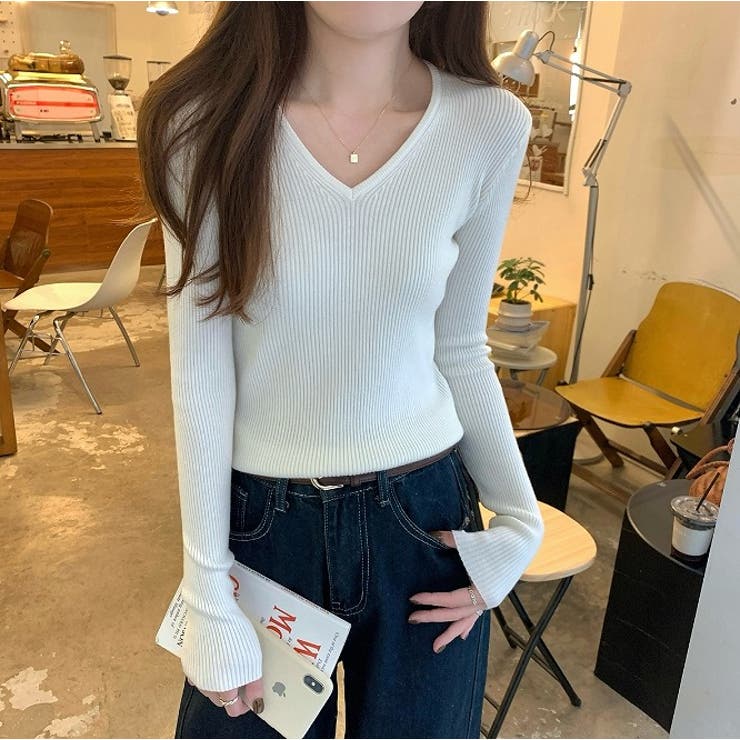 Vネック無地長袖ニットトップス | Ulysses | 詳細画像2 