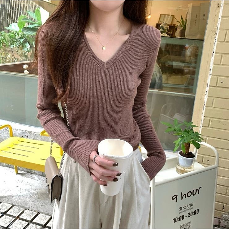 Vネック無地長袖ニットトップス | Ulysses | 詳細画像3 