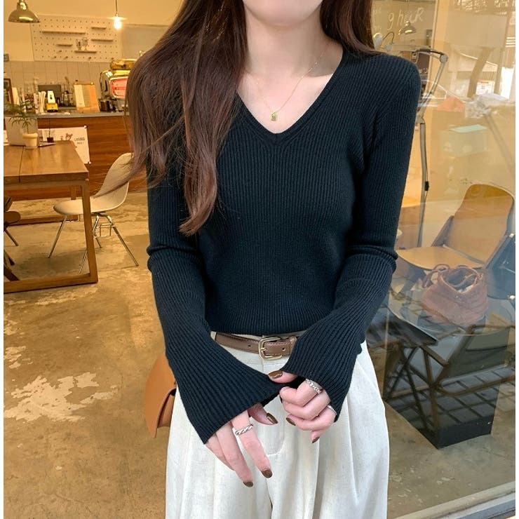 Vネック無地長袖ニットトップス | Ulysses | 詳細画像4 