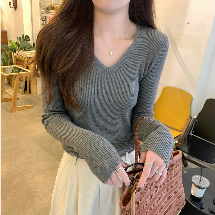 Vネック無地長袖ニットトップス | Ulysses | 詳細画像5 