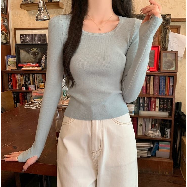 スクエアネックライン無地長袖ニットトップス | Ulysses | 詳細画像4 