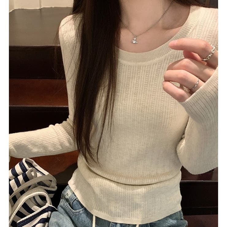 シンプルクルーネック無地ニットトップス | Ulysses | 詳細画像1 