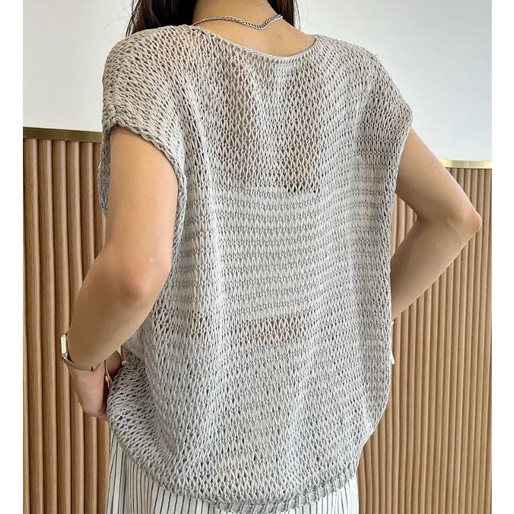 シンプルクルーネック半袖無地透かし編みニットトップス | Ulysses | 詳細画像4 