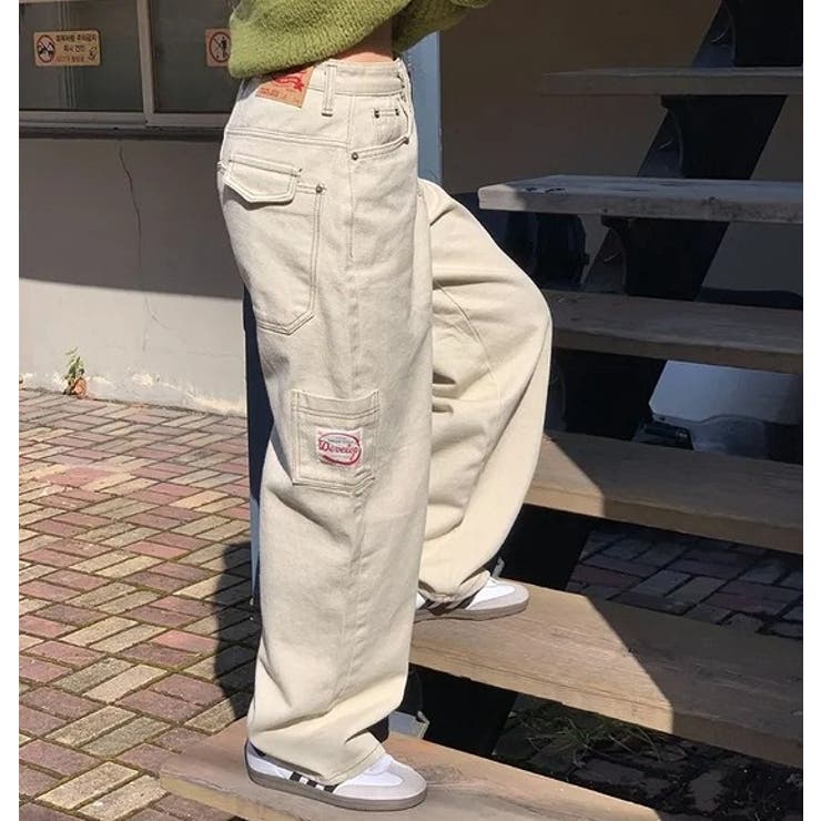 チャック付きポケット付きワイドデニムパンツ[品番：NTRW0008938