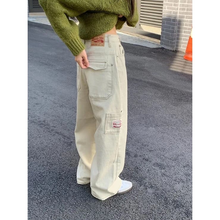 チャック付きポケット付きワイドデニムパンツ[品番：NTRW0008938