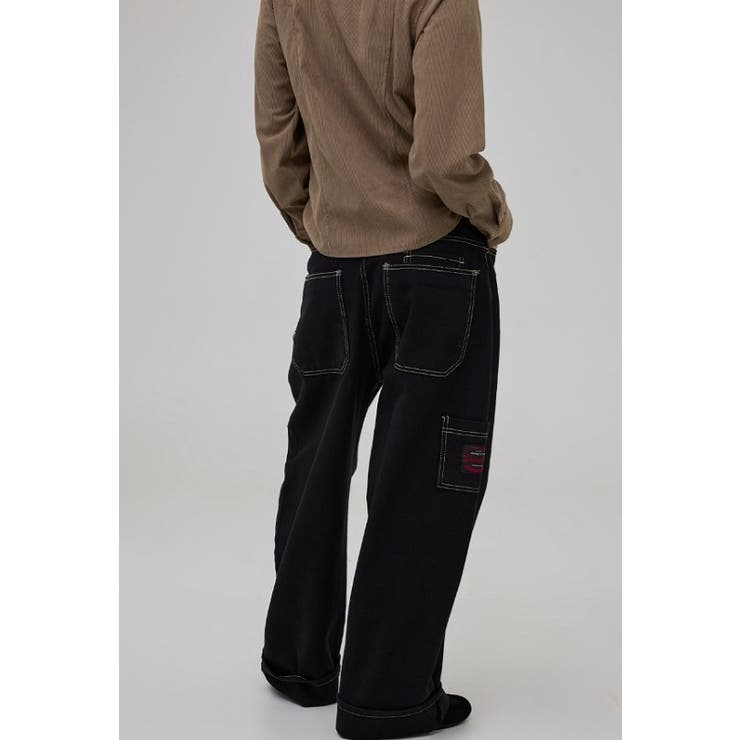 チャック付きポケット付きワイドデニムパンツ[品番：NTRW0008938