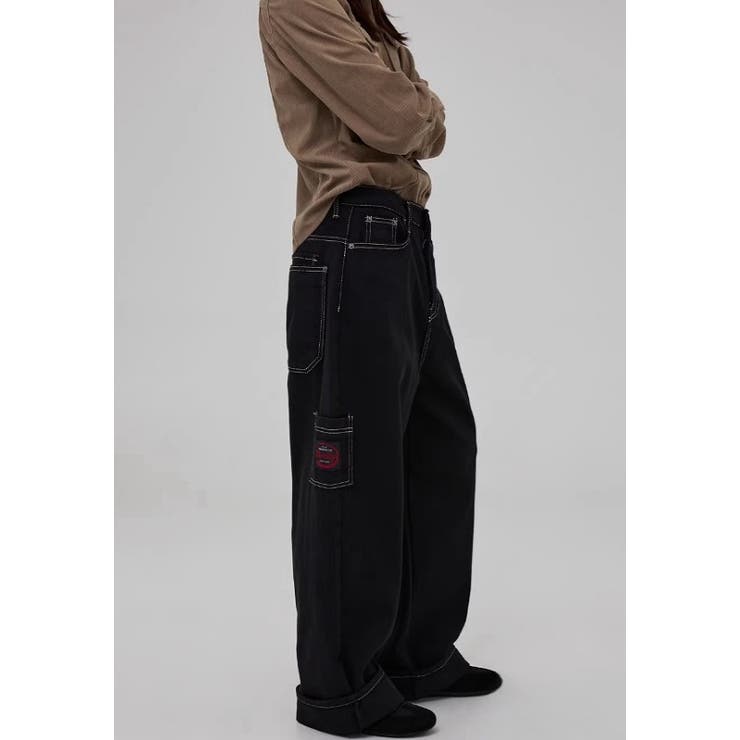 チャック付きポケット付きワイドデニムパンツ[品番：NTRW0008938
