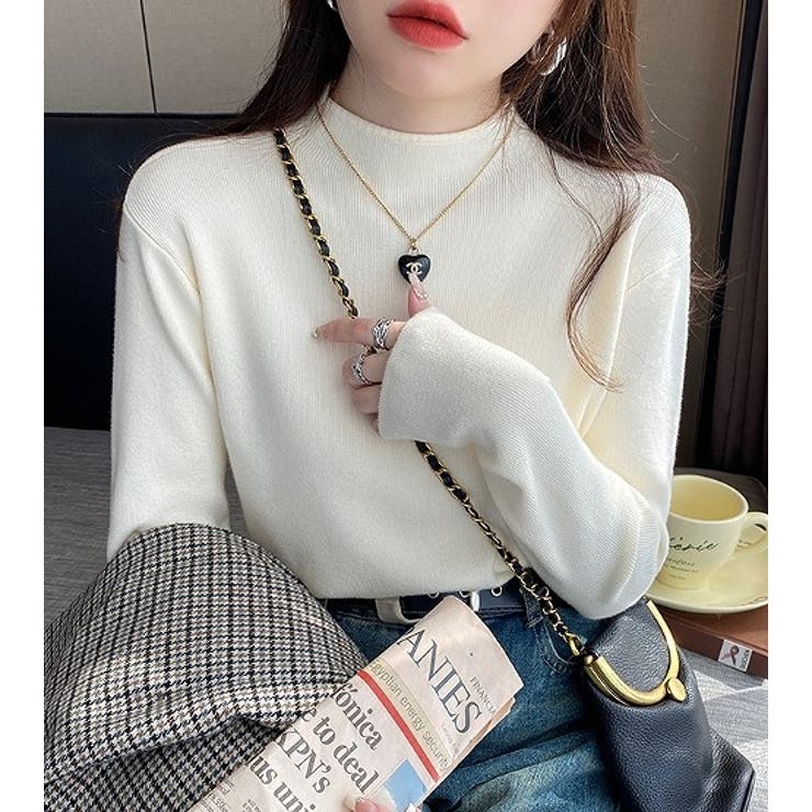 オフホワイト | ハーフネック無地長袖ニットトップス | Ulysses