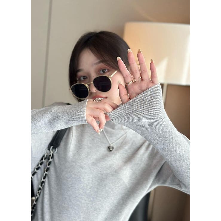 ライトグレー | ハーフネック無地長袖ニットトップス | Ulysses