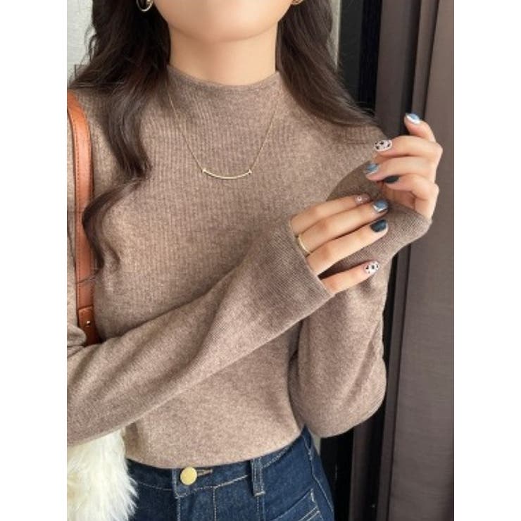 ライトブラウン | ハーフネック無地長袖ニットトップス | Ulysses