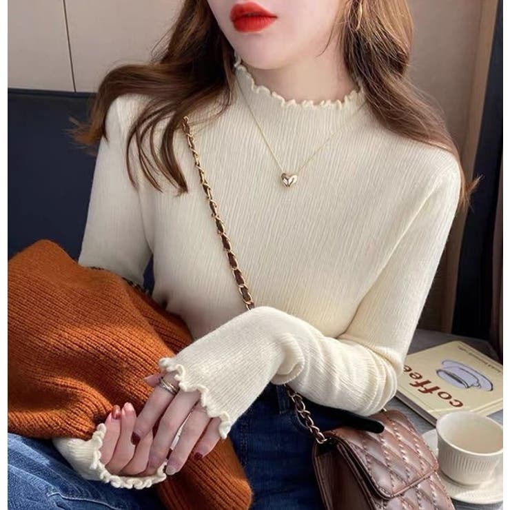 ベージュ | デザインハーフネック無地ニットトップス | Ulysses