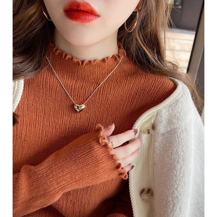 オレンジ | デザインハーフネック無地ニットトップス | Ulysses