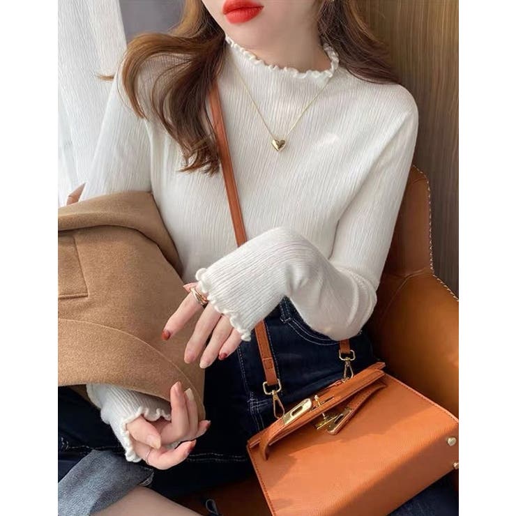 ホワイト | デザインハーフネック無地ニットトップス | Ulysses